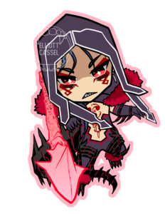 A digital painting of chibi Cu Alter throwing his spear at the viewer with an angry face.